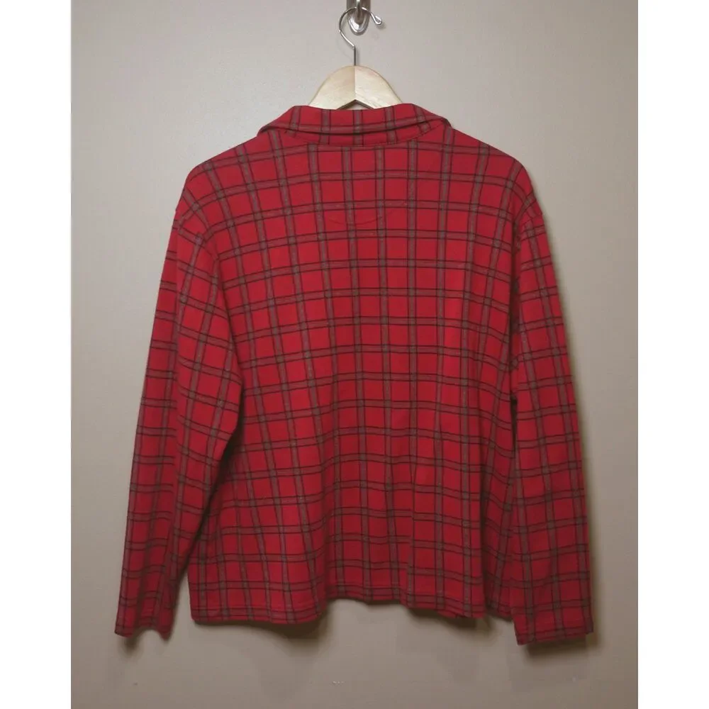 Vintage Bechamel Red Plaid Cotton Button Front Jacket Shacket XL Cottagecore